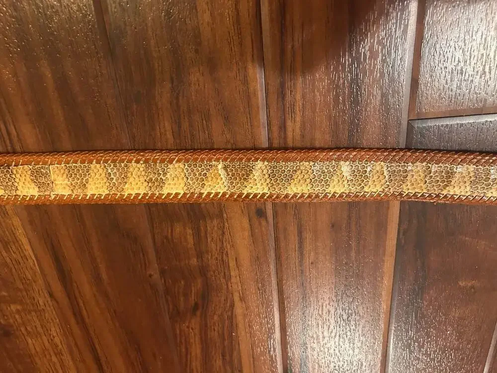 Vintage Snakeskin Pattern Woven Leather Belt with Mother of Pearl Style Buckle